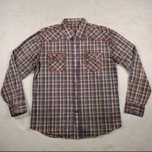 191 Unlimited Men's Western Button Up Long Sleeve Shirt Size 2XL Blue Plaid Red